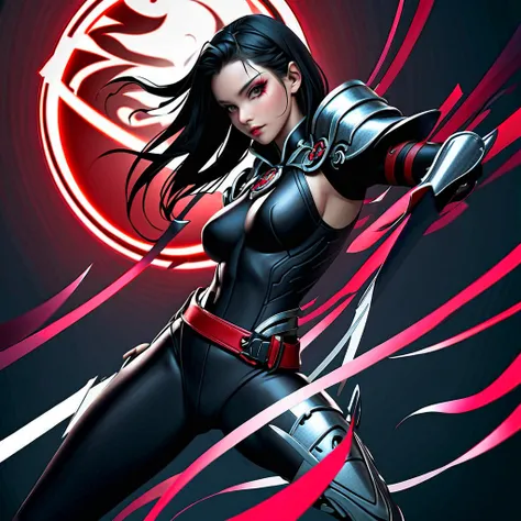 Katana (DC) – Belly Cut Suit Design
Upper Body:
Top: A form-fitting black bodysuit with silver and red accents. The key change is the belly cut, which exposes her toned abs while keeping the overall samurai aesthetic.
Chest & Shoulders: Reinforced silver c...