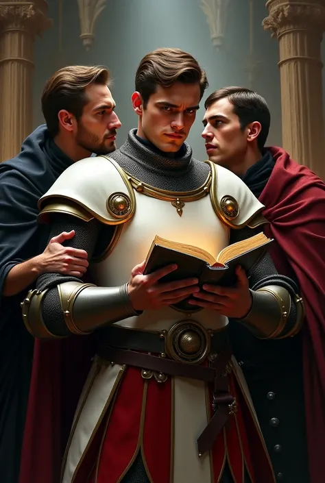  It is more realistic that a knight wearing white and red holds a book and there are those who speak in his ears 