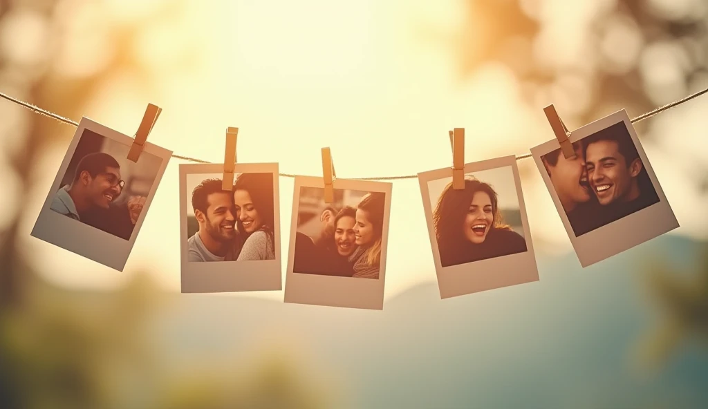 
The cover shows several Polaroid photographs hanging on a string, with some slightly moved by the wind, } representing shared happy moments between the couple. The images could show laughter, caresses or memories of trips, and are scattered in a horizonta...