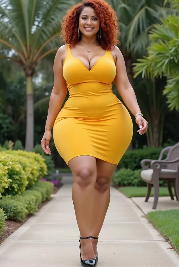 sexy executive ,  52 year old mature woman , Plus size woman, generous curves, curvilinear, voluptuous, hourglass figure, Slim Waist,  wide hips, thick legs, large butt,  big buttocks, big busts, Usa The Bri Ponte Mini Dress Butter Yellow,  wear shiny blac...