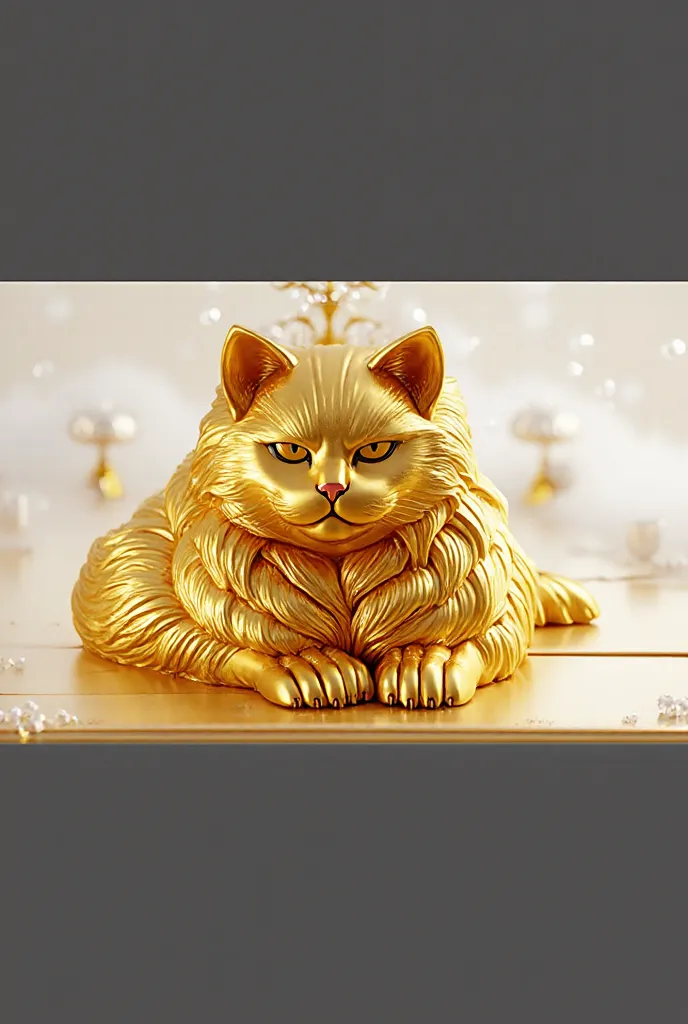  A cat made of gold lies on a white background