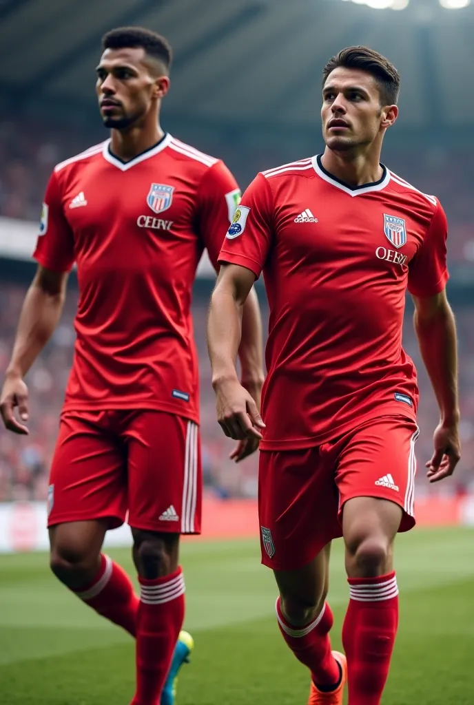 Red and white soccer jerseys
