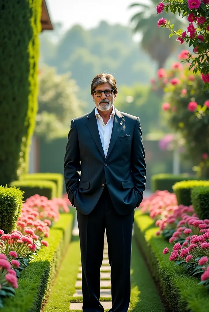 Bollywood actor amithabh bacchan in standing in garden