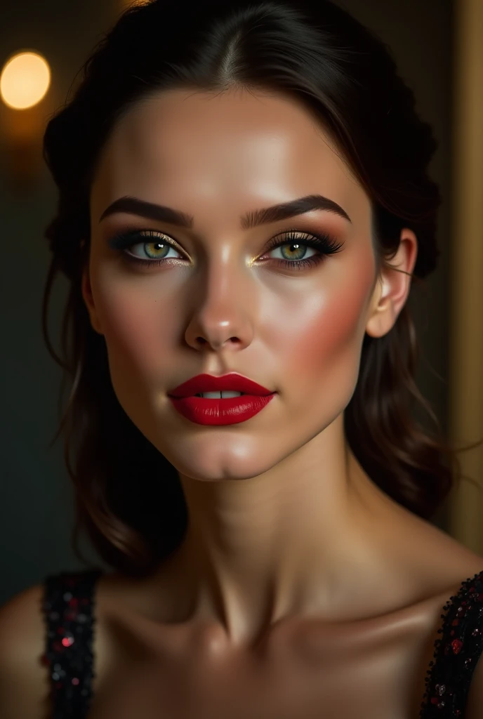 A woman wearing makeup, certainly very elegant. 