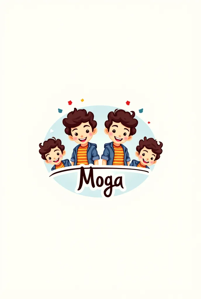 A fashion store logo with the name Pedro and Tiago Moda featuring two boys and s with curly hair 