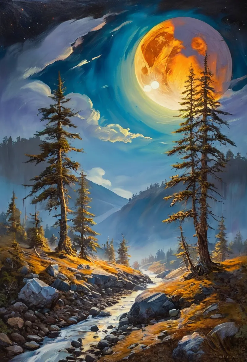 an award-winning painting,( colored:0.5), (,:0.7) an impressive extreme painting, Full moon 