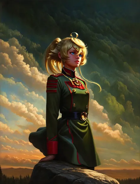  Tanya Degurechaff from "Youjo Senki",Looking from the top of a wall 