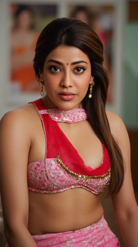 two person photo,a 32 year old indian stepmom kajal ,big boobs ,deep cleavage,thin strap padded bra,hourglass figure,hairs tied,coy smile,sexy legs and thighs,red bindi on forehead,red bangles,sitting on bed,another mommy 32 year old janhavi sitting beside...