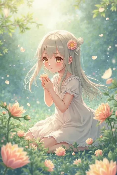 Anime Girl Playing Flowers with feelings