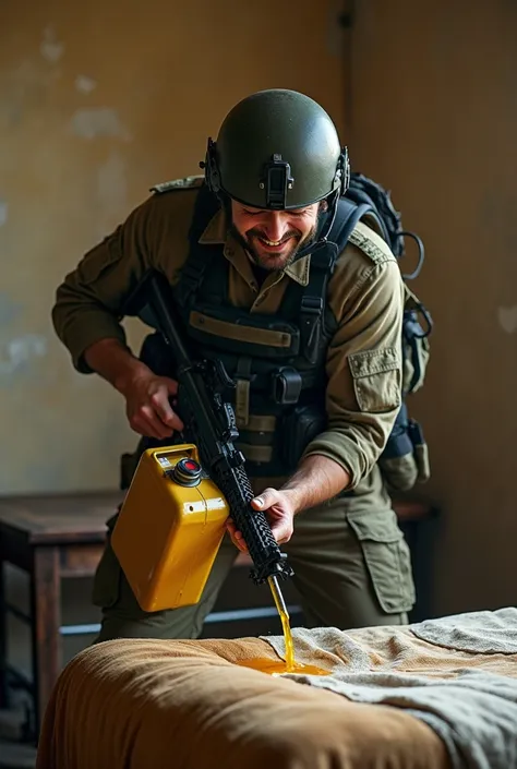 Israeli man, modern combat helmet typical of the Israeli army, modern combat uniform typical of the Israeli army, bulletproof vest typical of the Israeli army, modern combat pants typical of the Israeli army, the modern M16 weapon typical of the Israeli ar...