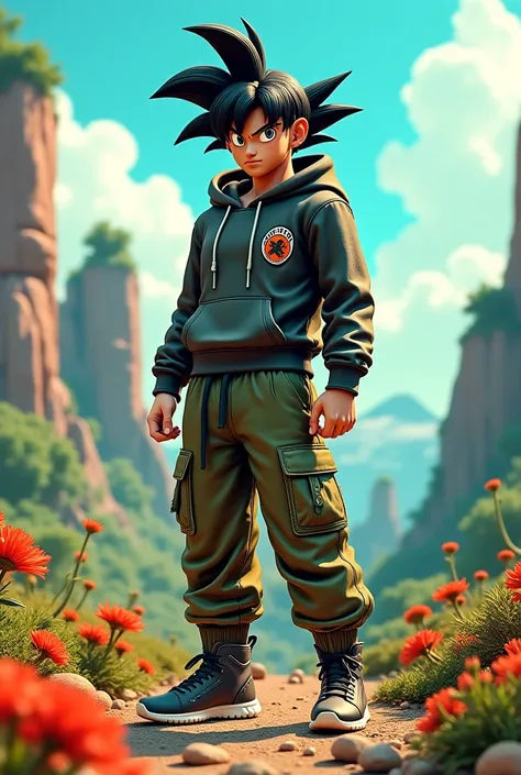 Goku con ropa streetwear,auriculares,en namekuei