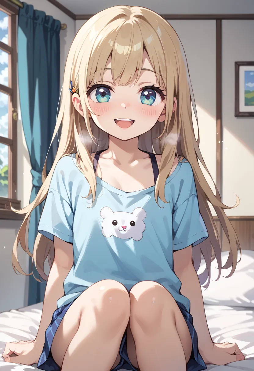 ((Best Quality)), ((masterpiece)), (be familiar with), perfect face, indoors, bedroom, watching viewers,
One woman,  Gamemun Neko ,
open mouth, steam clouds drift, blush, smile,
 small tits, flat chest, Young girl,  lori,  ,  girl,
long hair, long hair,
 o...