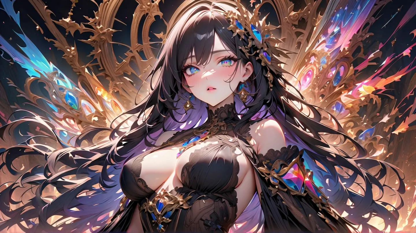  Ultra HD, Top quality, One, подlightка, Top quality, god,  beautiful breasts ,  hair ornaments, superdetailed, girl, jagged  hair beautiful,  exquisite eyes , eyes like gems, multicolored eyes, Sparkling background, sparkling eyes, super long  hair, , gen...