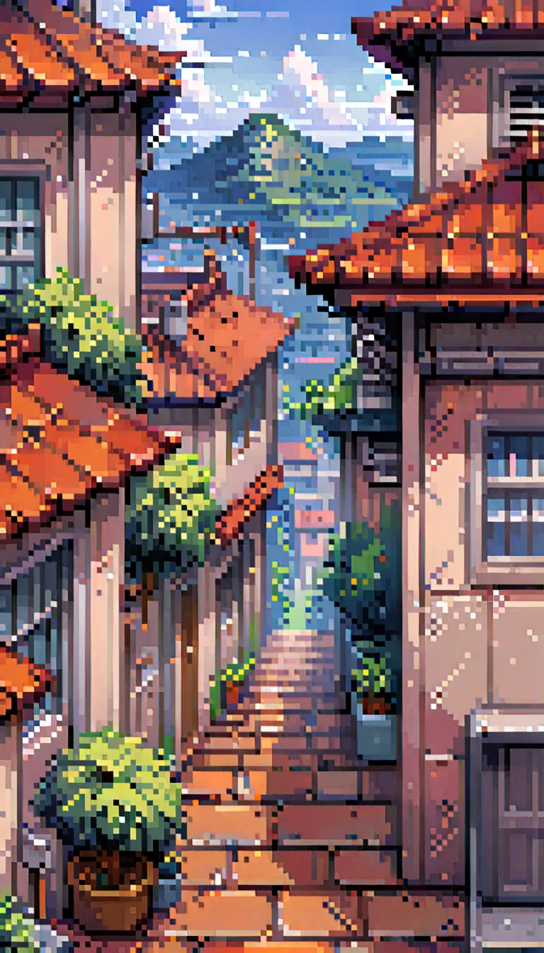 background walls rooftop  pixel art