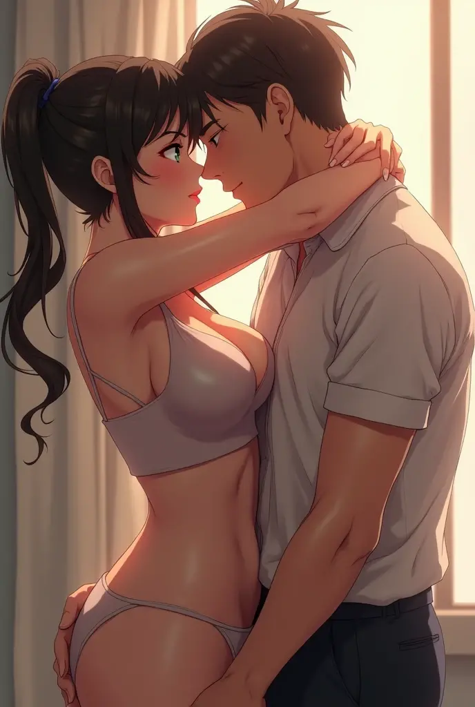 Realistic anime boy and girl undressing, Bareback sexual intercourse, intense,  very hot , unsatisfied