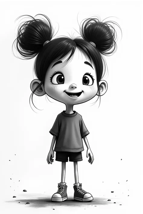 Cartoon-style animation character black and white girl for animation with Lenk-style pictures with one Line 
