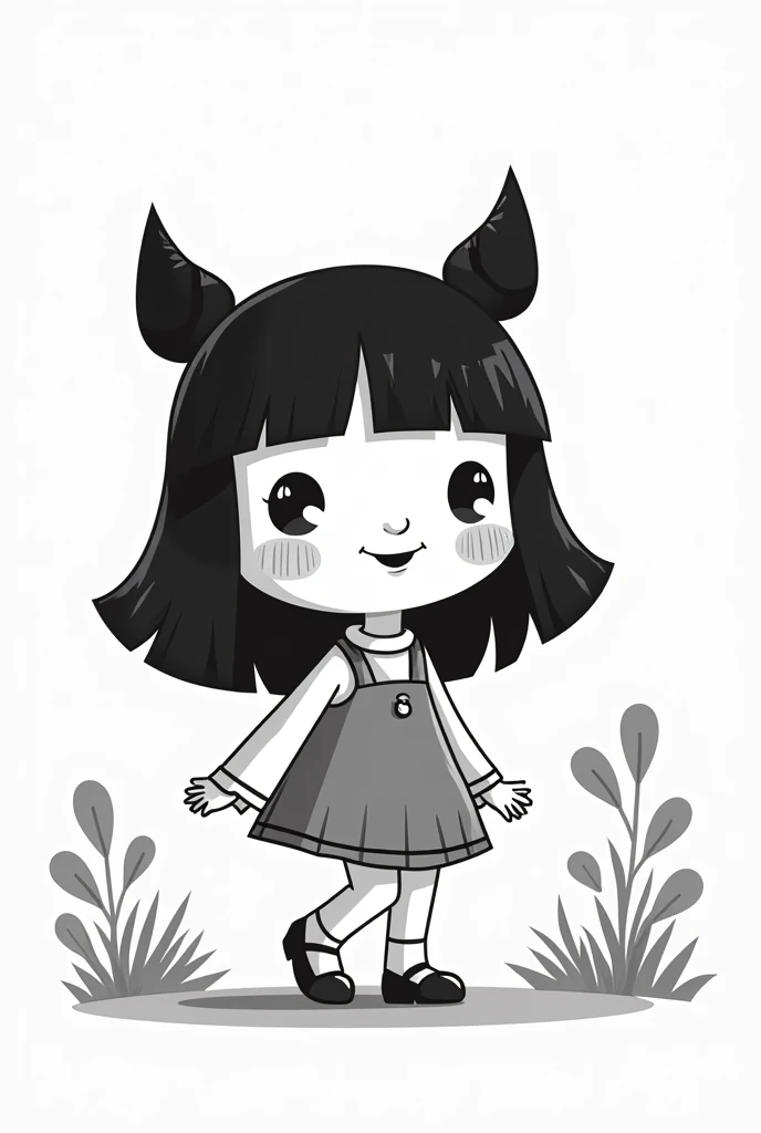 Cartoon-style animation character black and white girl for animation with Lenka-style pictures in one line 
 Mirby style 