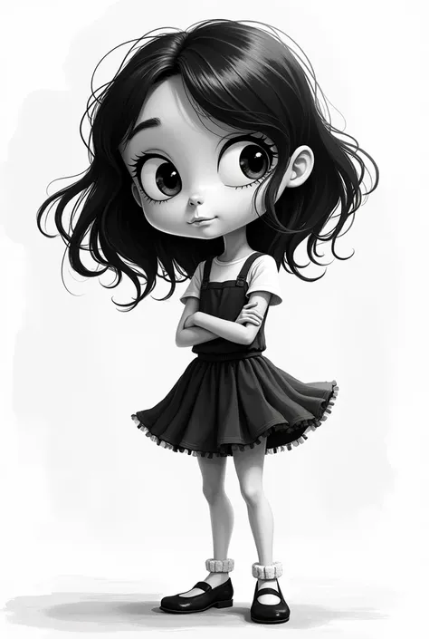 Cartoon-style animation character black and white girl for animation with Lenka-style pictures in one line 
 Mirby-style painted 