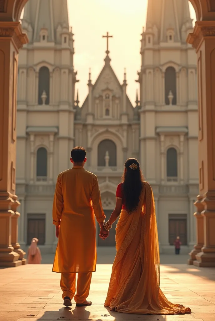 A beautiful couple praying before St Mary's and couple name written on her feet sahil and samla.