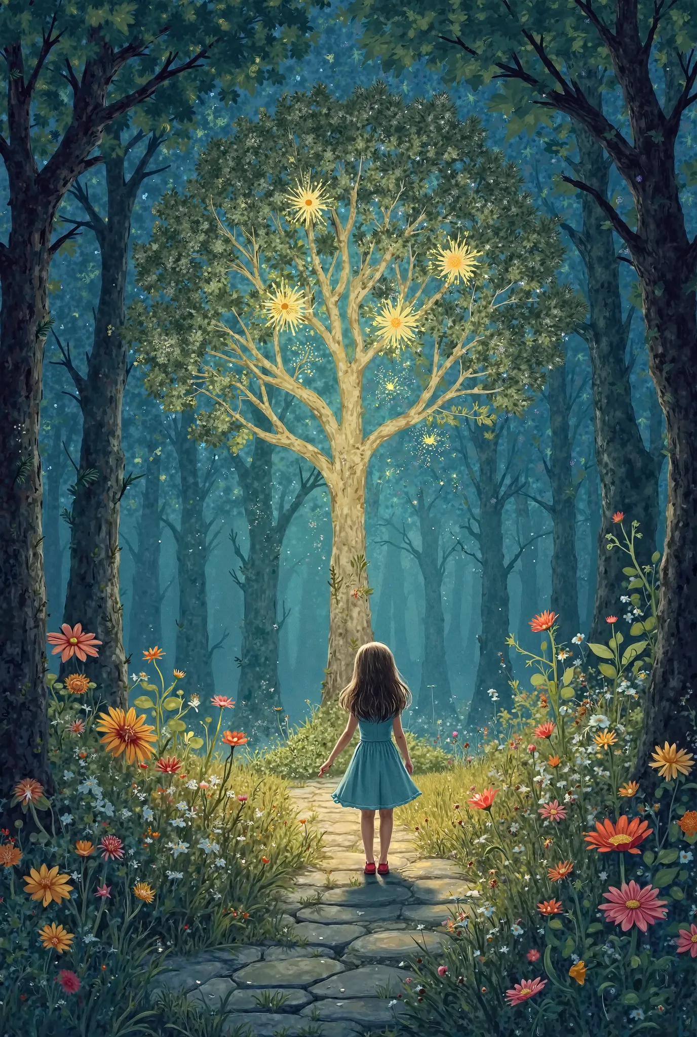 Once upon a time, in a small village, there was a magical garden. This garden was hidden deep in the forest, and only the kind-hearted could find it. The flowers in this garden glowed at night, and the trees could talk!

One day, a young girl named Lily, w...