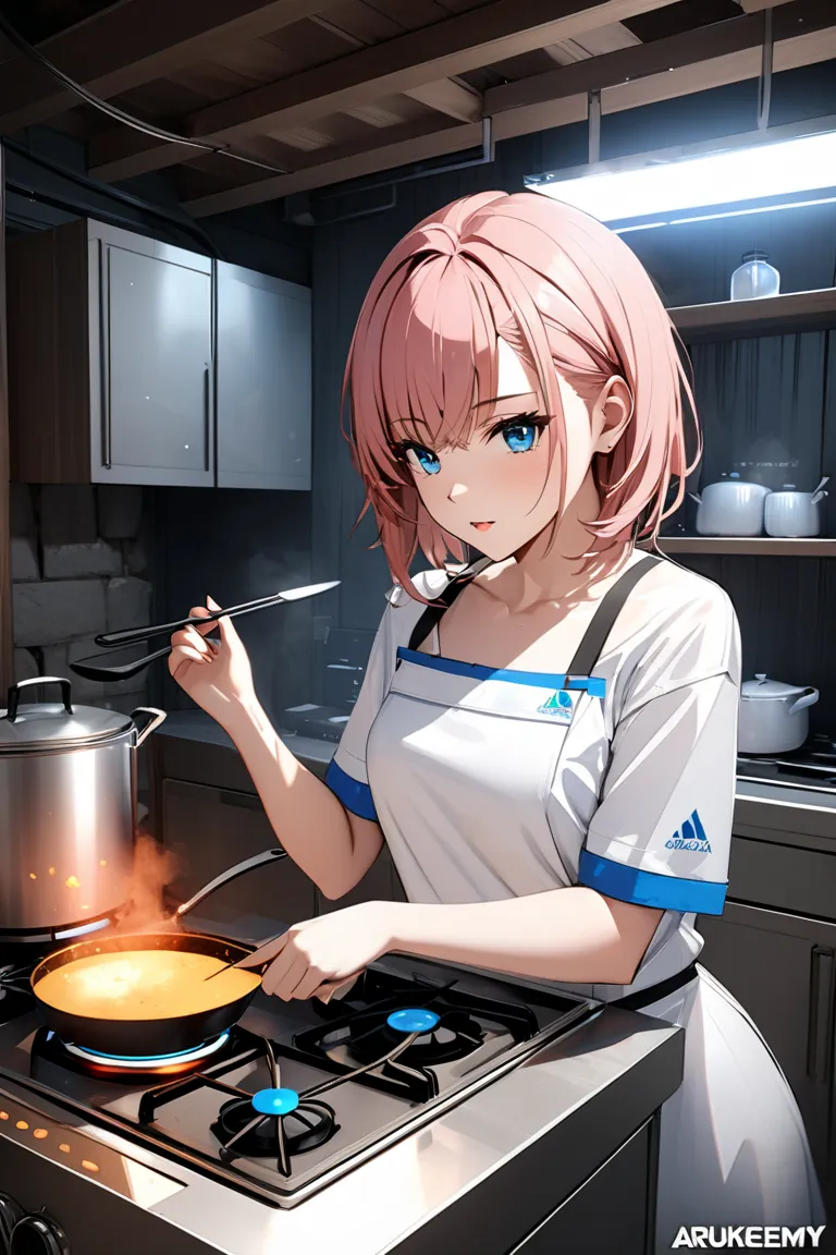  Secret Laboratory , ARUKEMY 師, ARUKEMY , Cooking stove,  basement, (  Misaka Mikoto), masterpiece:1.5, masterpiece, 最high quality, Ultra High Resolution, retina, masterpiece, English language, very detailed, high quality, best quality, 8k,Girl with Pink H...