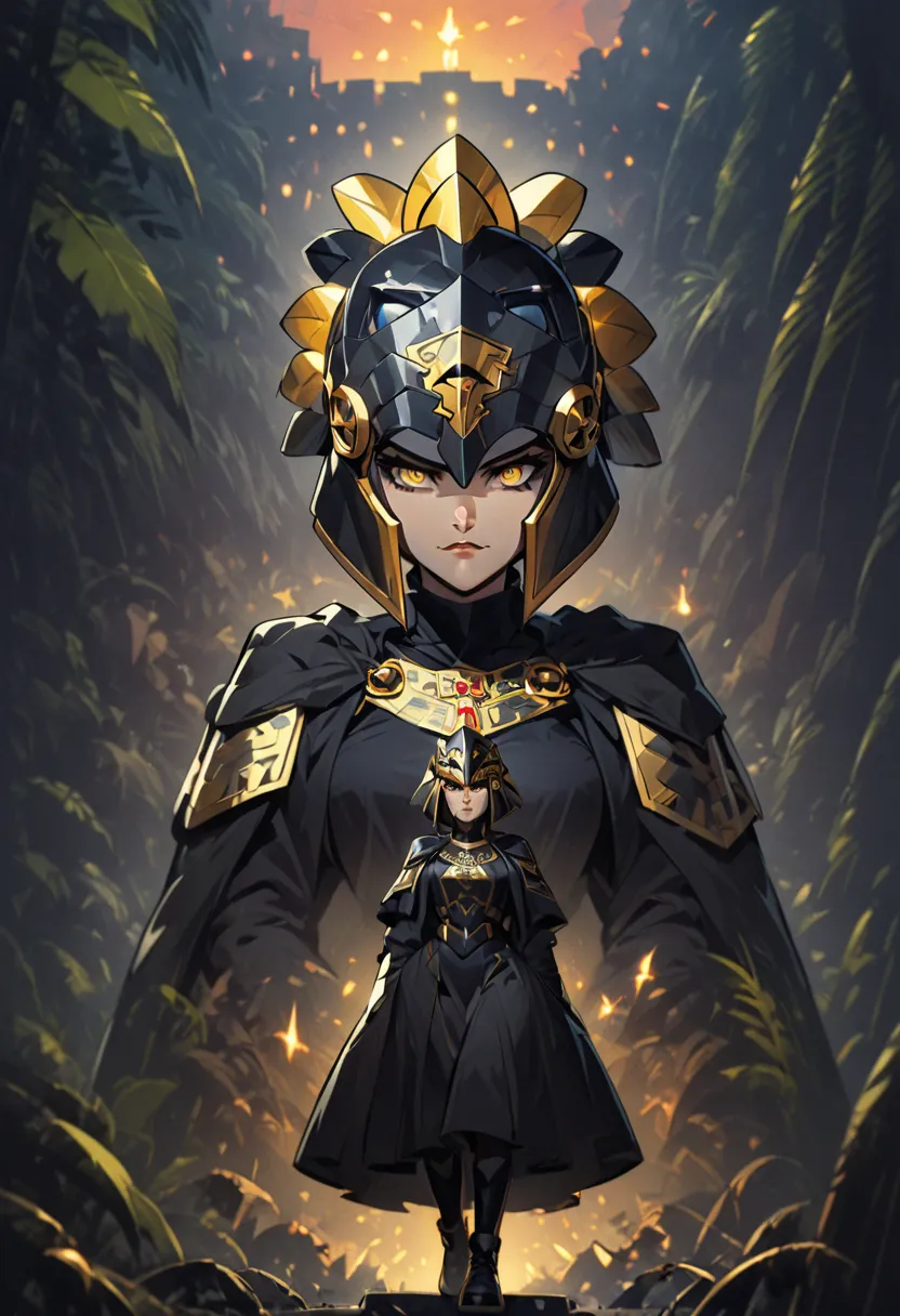 1 girl, cartoon style, portrait, serious gesture, comic style, Full body, painting, incredible image at sunset, wind, a fantastic and surreal setting of a world shrouded in darkness and lies, baggy clothes under her armor, ceremonial war painting, the art ...