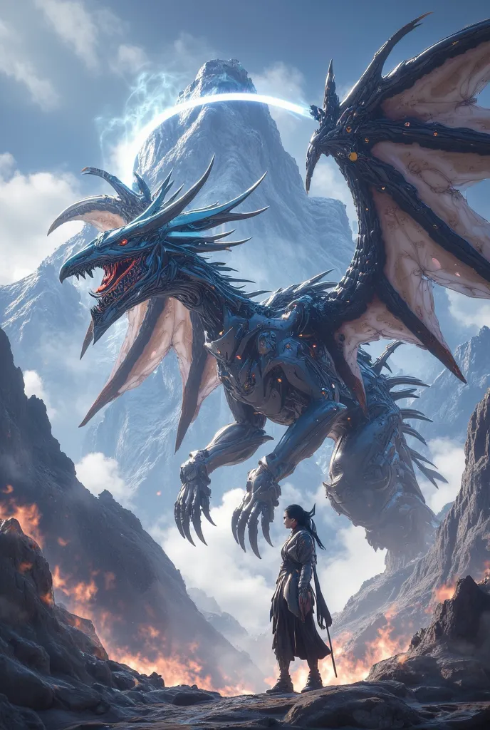 fantasy、Monster Hunter( a blue, long-necked, long-winged Wyvern that spits out flames)(The background is rocky mountains、Asahi、)Hi-Res, high quality, Ultra High Definition, Texture、 4K