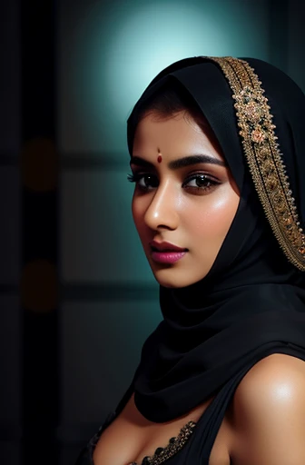 pakistani hijab, sexy woman, dress, panty, detailed portrait, beautiful face, alluring expression, sensual posture, erotic accessories, high quality, professional photo, dramatic lighting, atmospheric studio, cinematic composition, elegant fashion, digital...