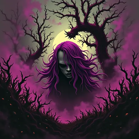 Color Album Art, hip-hop music album cover, rap album cover , Purple fog ,  purple hair , Spooky, Thorn bush, 