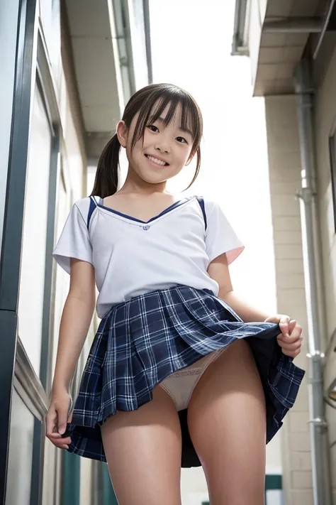  nsfw,  Top Quality、 masterpiece、 Ultra High Resolution 、  crowded shopping mall background、 (Realistic 1.4)、 RAW photo 、 perfect anatomy, extremely detailed skin of covered pubic hair、 Physically Based Rendering、(( female elementary school student))、((  e...