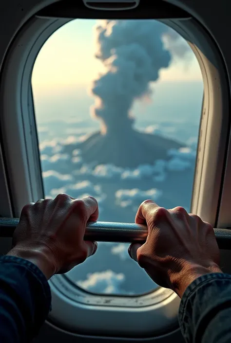 A POV showing the hands of the person watching, who is opening the plane door and is faced with the planet destroying itself 