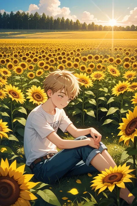 Shota in a sunflower field