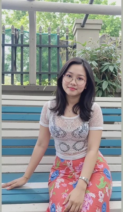 A hyper-realistic portrait of a stunning Thai woman wearing a form-fitting, ultra-tight cotton dress with intricate textile patterns, realistic fabric folds, and enhanced dress creases. The dress clings to her curvy hourglass figure, accentuating her round...
