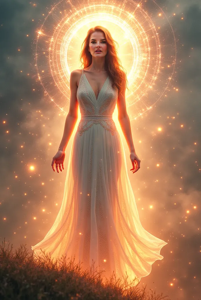 Powerful woman with her egregora of feminine light that transforms other women. 