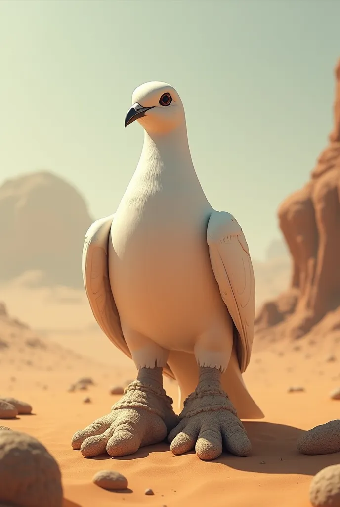 A dove with giant feet in the desert 