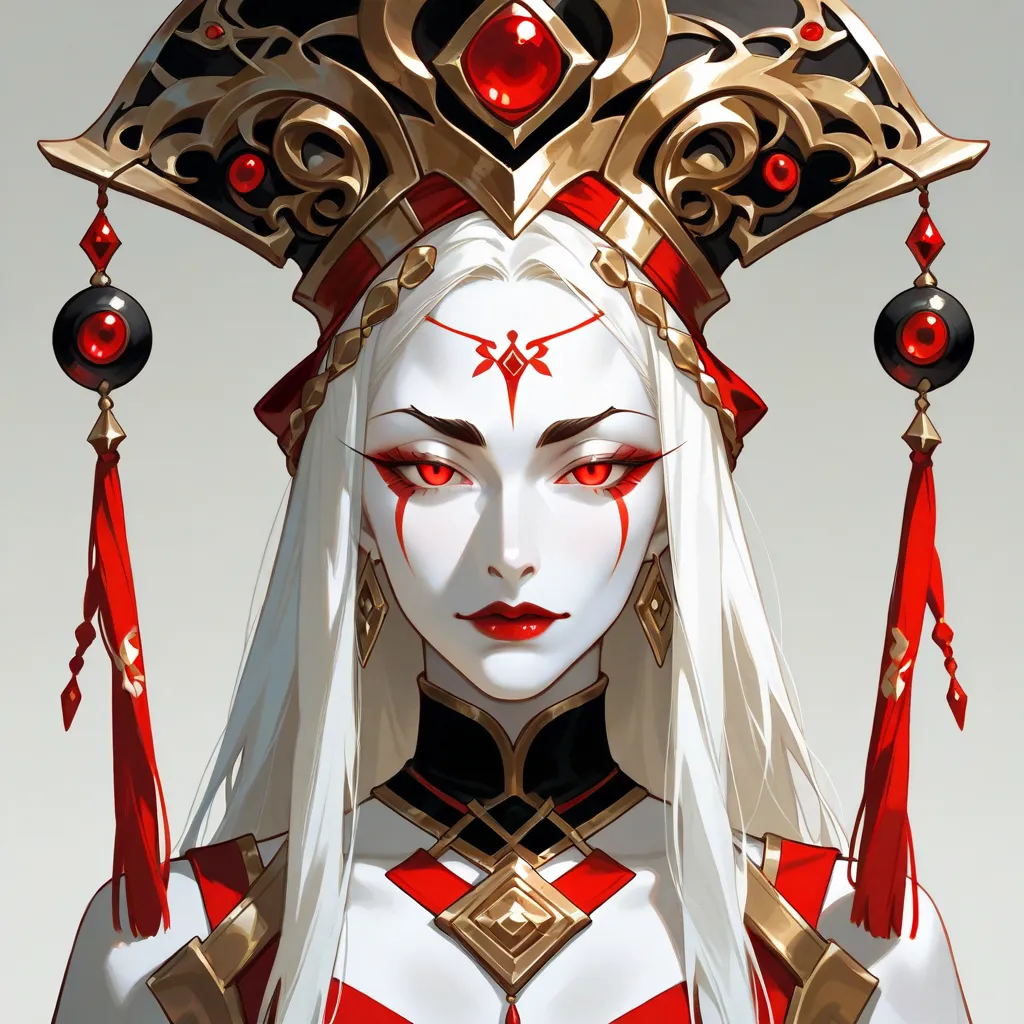 She wears the Phoenix crown, has white skin and has a straight nose and red lips. She has slanted eyes, very beautiful, and her golden eyebrows were thin and long and there was a small red mark in the middle of her eyebrows. Her appearance was majestic and...