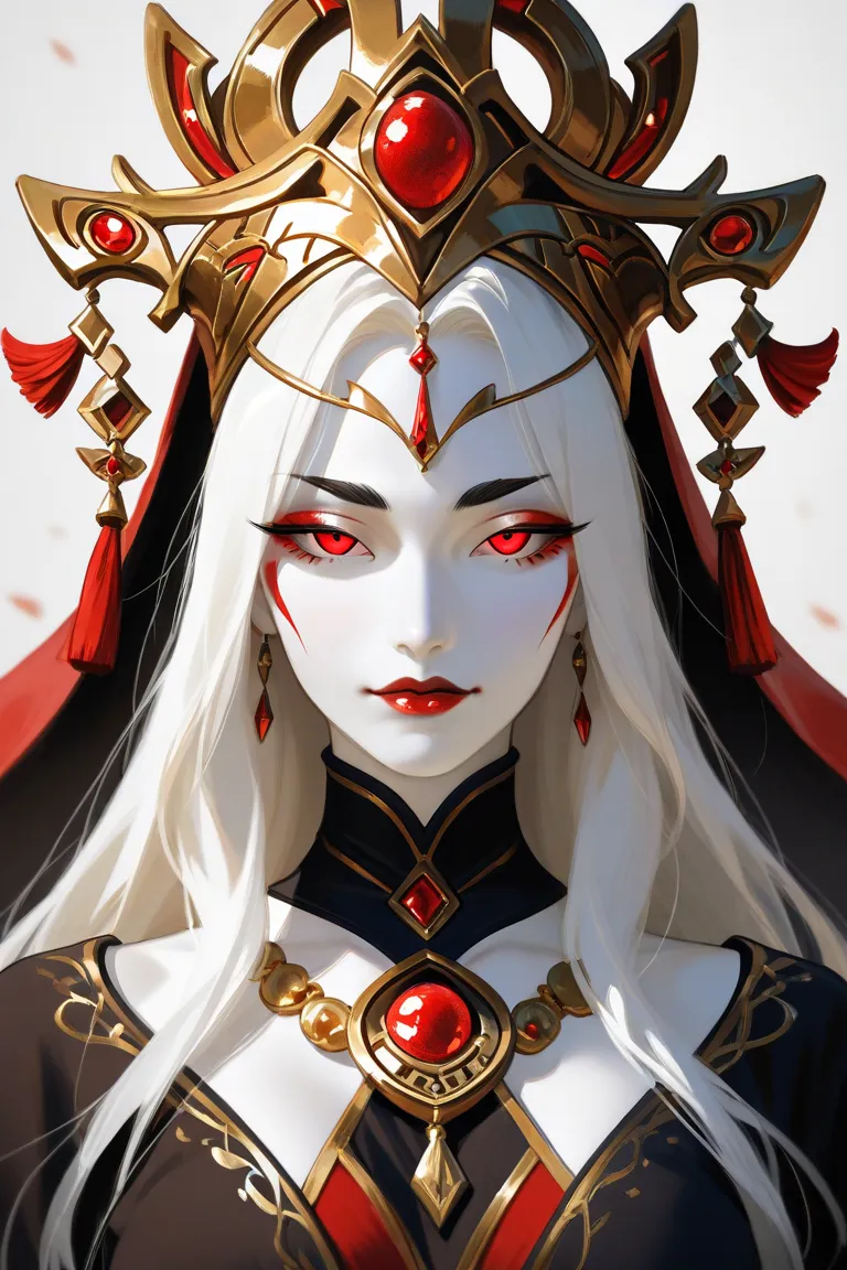 She wears the Phoenix crown, has white skin and has a straight nose and red lips. She has slanted eyes, very beautiful, and her golden eyebrows were thin and long and there was a small red mark in the middle of her eyebrows. Her appearance was majestic and...