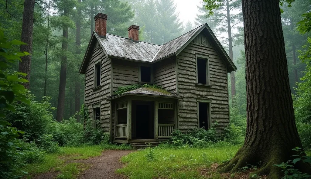 Abandoned houses in the middle of the forest, taken by nature.