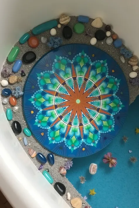 I created several images. Here are some creative ideas for decorating the bottom of your mortar tub using natural stones and epoxy resin:

Stone Mandala: Create a colorful mandala using natural stones of different sizes and colors. Arrange the stones in a ...