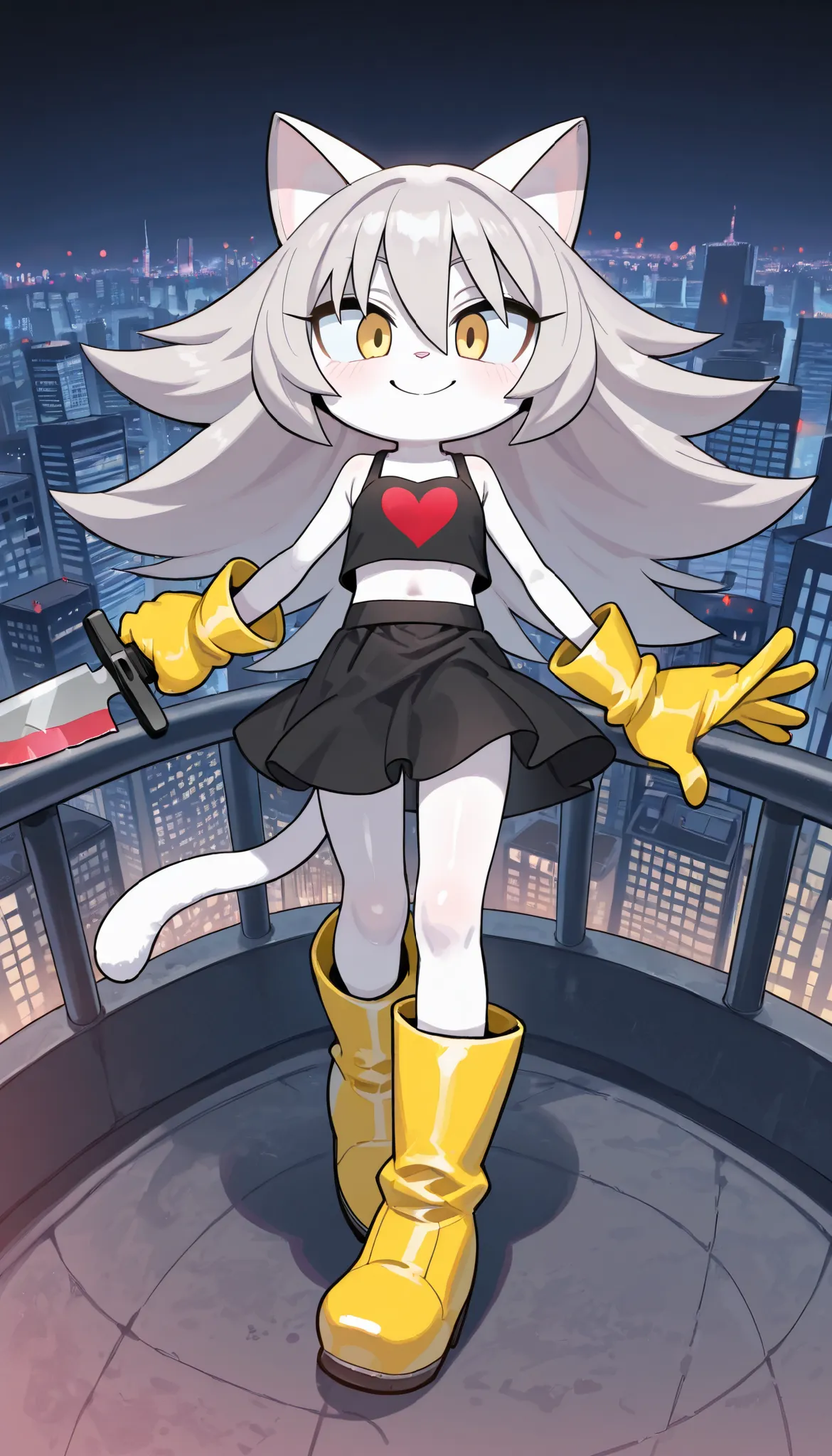 score_9, score_8_up, score_7_up, 1girl, solo, masterpiece, best quality, amazing quality, very aesthetic, absurdres, source furry, cat, mobian cat, yellow eyes, white body fur, gray hair, straight spiky bangs, long spiky hair, cat ears, cat features, looki...