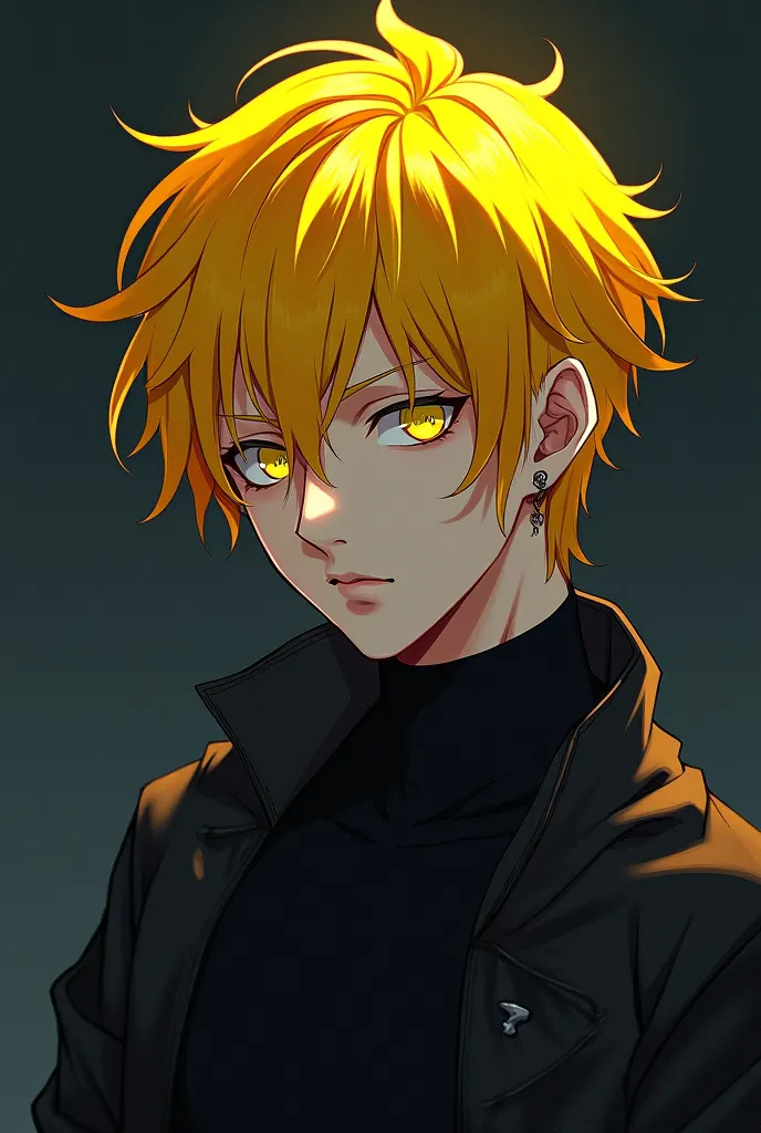 Not so white-skinned anime man with short yellow hair and black background