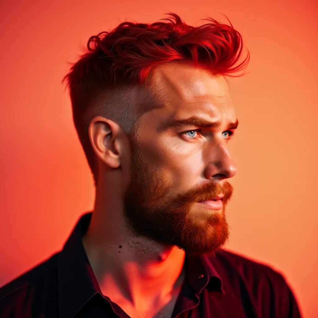 A man with short red hair and beard , red color