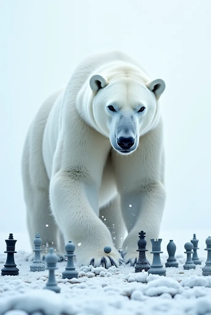 Polar Bear breaking a chess