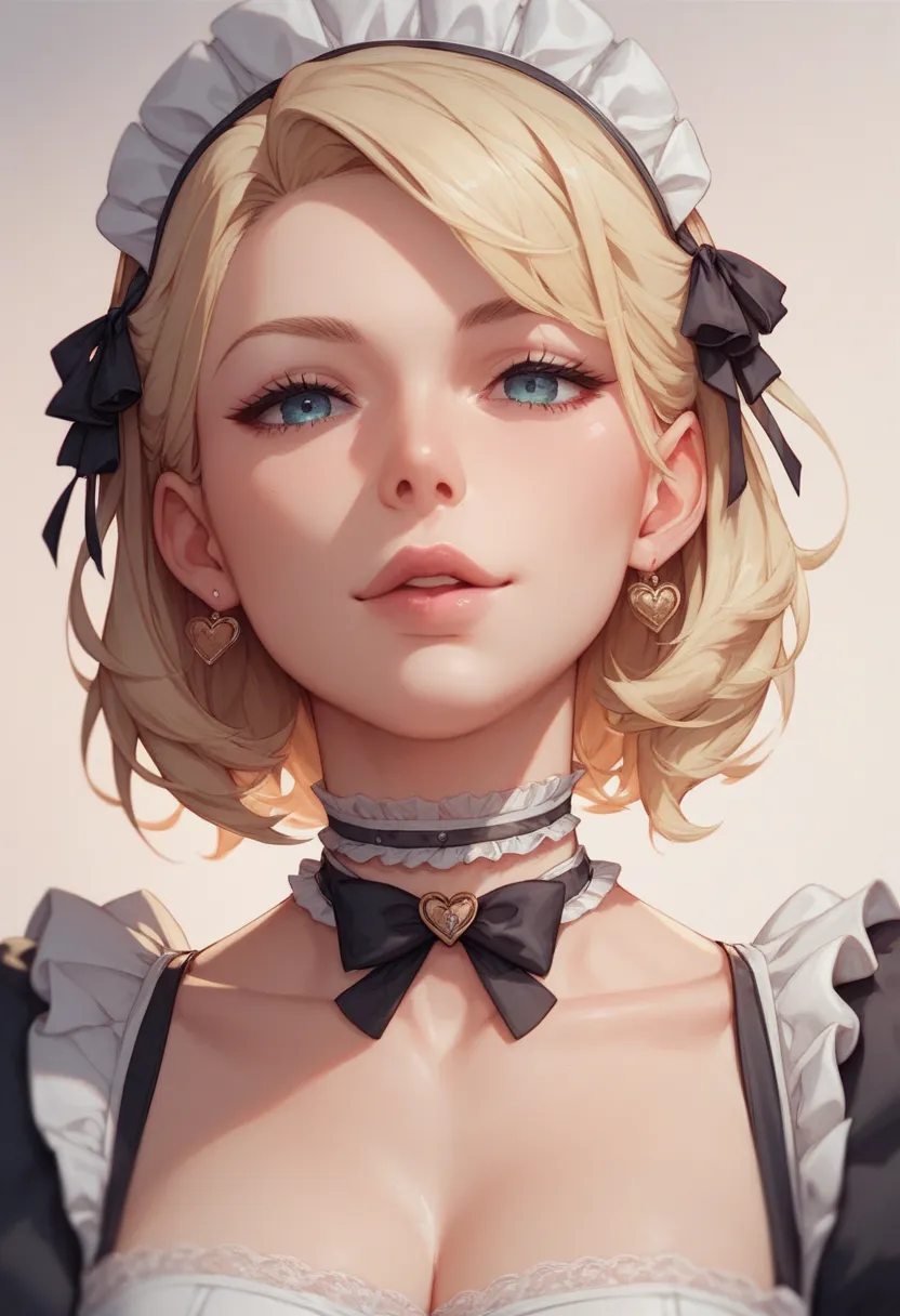 Blonde Beautiful Girl Anime Maid Choker Medium Hair