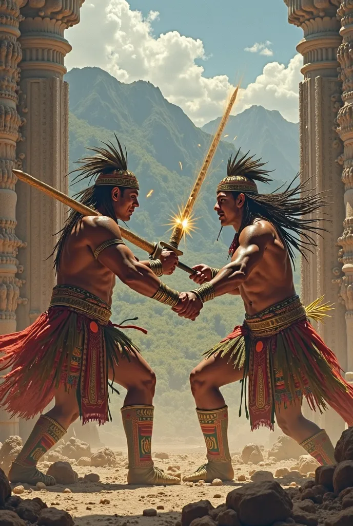 Representation of the Inca civil war between Atahualpa and Huáscar