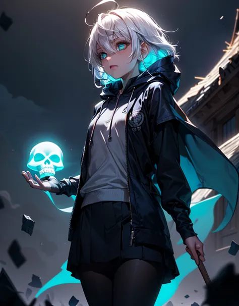 hyper-super-ultra-detailed perfect thing, Illustration, scary face, ((Интимный темно-blue туманный фон), (hair), ((One)), (Best quality), (Grim Reaper Girl), black tights, , Visible through the hair, (Wearing a Grim Reaper costume), (hood), Scalp, (Transpa...