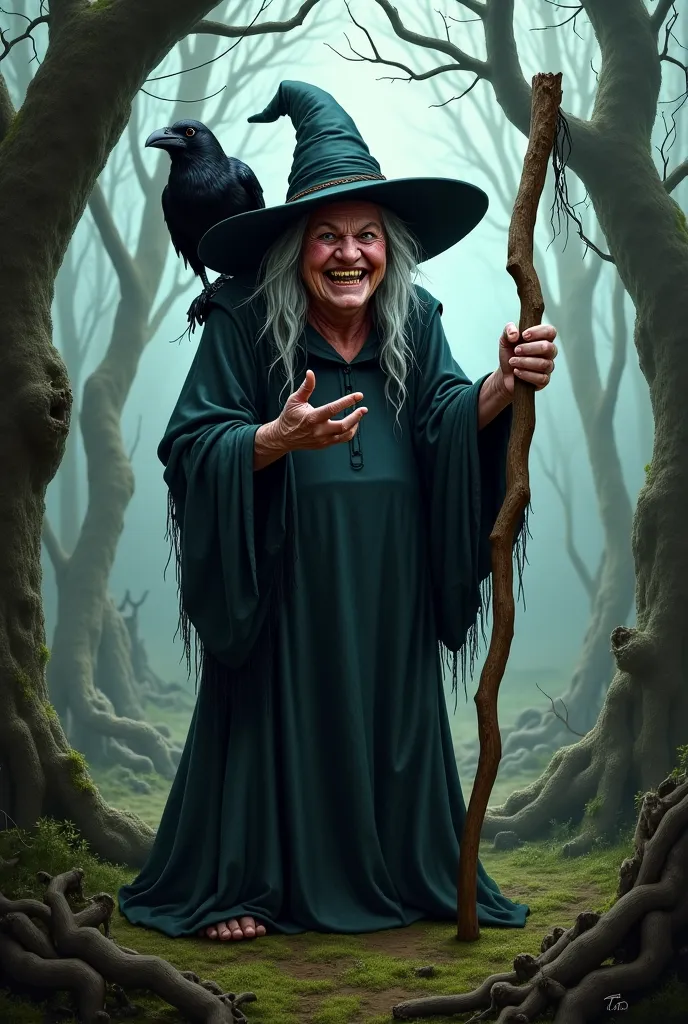 A witch laughs sarcastically 