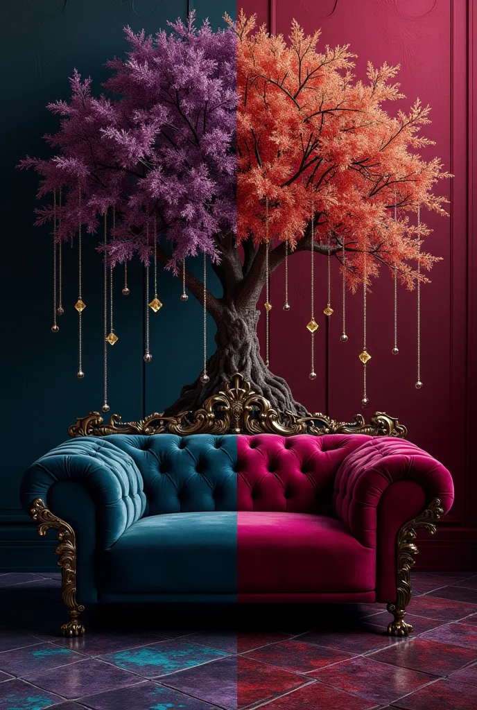 The color palette is divided into two opposing but complementary forces. The Gothic side dominates with deep and enigmatic tones: High and sharp,  intense burgundy , dark purple and midnight blue. These shadows are intertwined with metallic reflections in ...