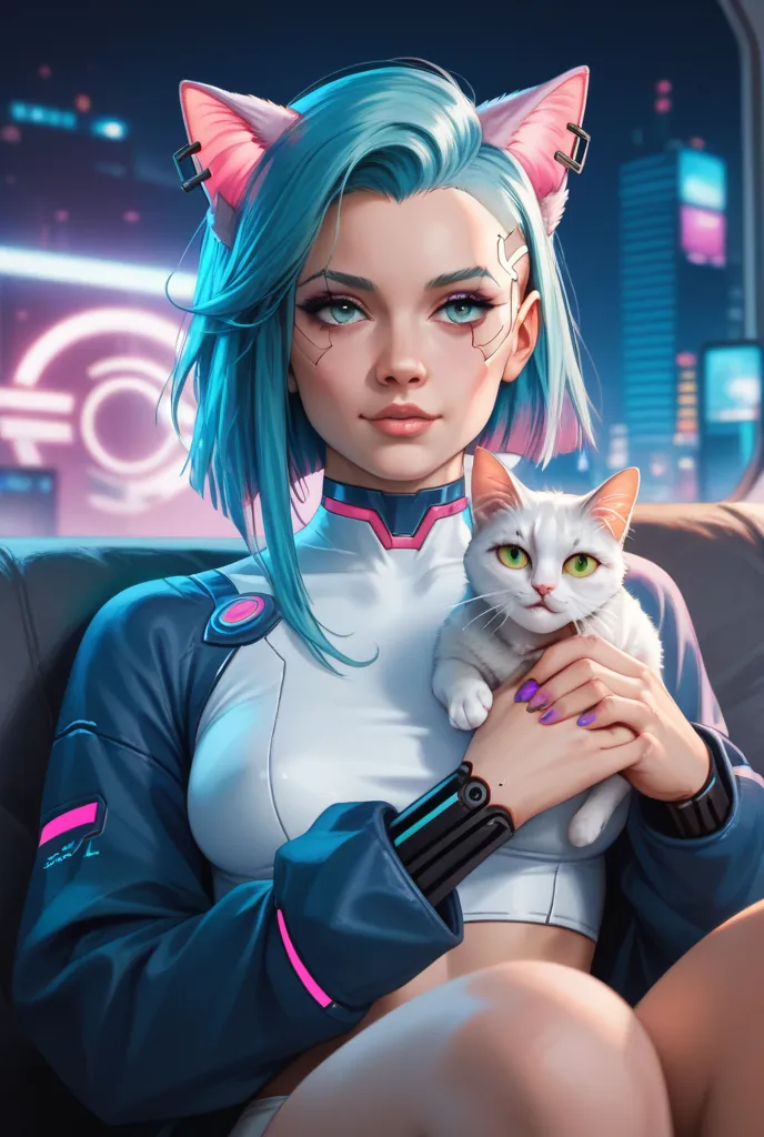 cat on pink and blue cyberpunk background