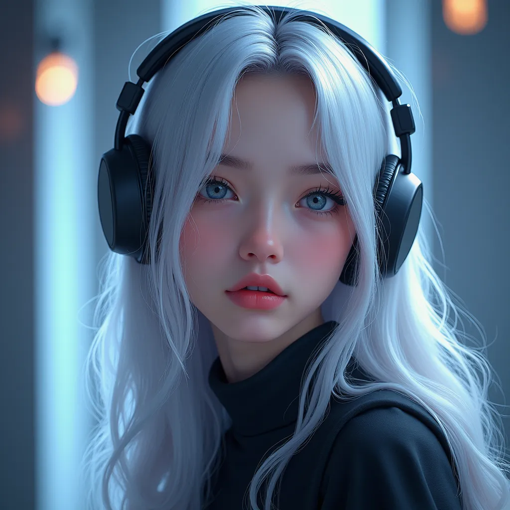 silver hair, Gamer girl gamer with headphones Long hair, Minimalism, 